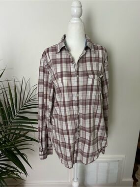Gap Women’s M Plaid Button Down Shirt Mauve Cream Long Sleeve Casual